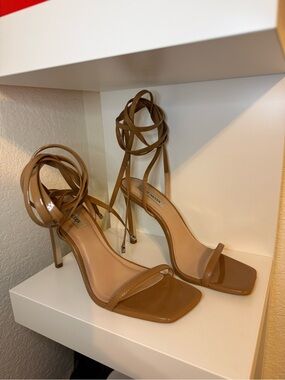 Steve Madden Uplift Camel Pat Strappy Heels